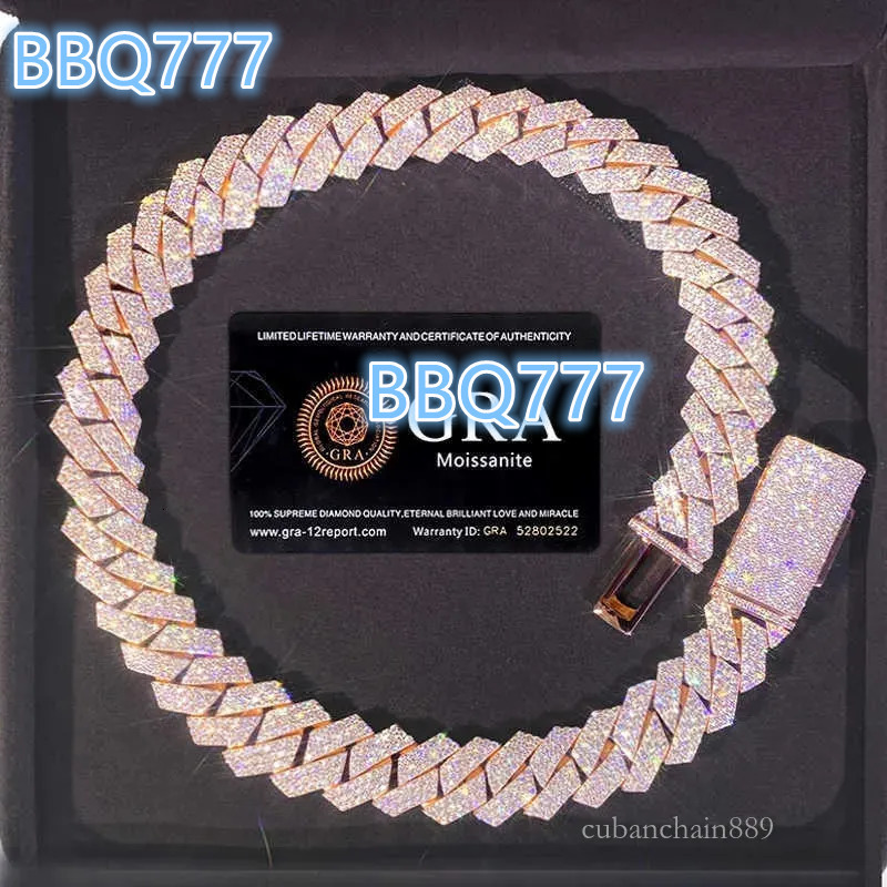 Bracelet Designer Jewelry Cuban k High Quality 3 Rows VVS Moissanite Dia Chain Rose Gold Plated Hip-hop Chains for Men Necklace