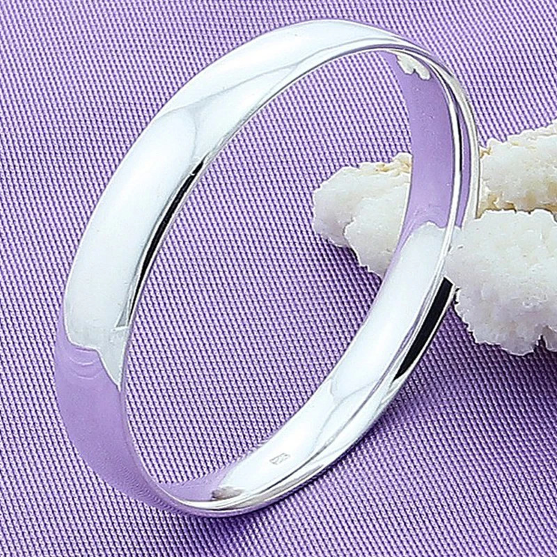 Fashion 925 Sterling Silver Round Bracelet Bangles Trendy Simple Big Bangle for Women Jewelry Gift 250725