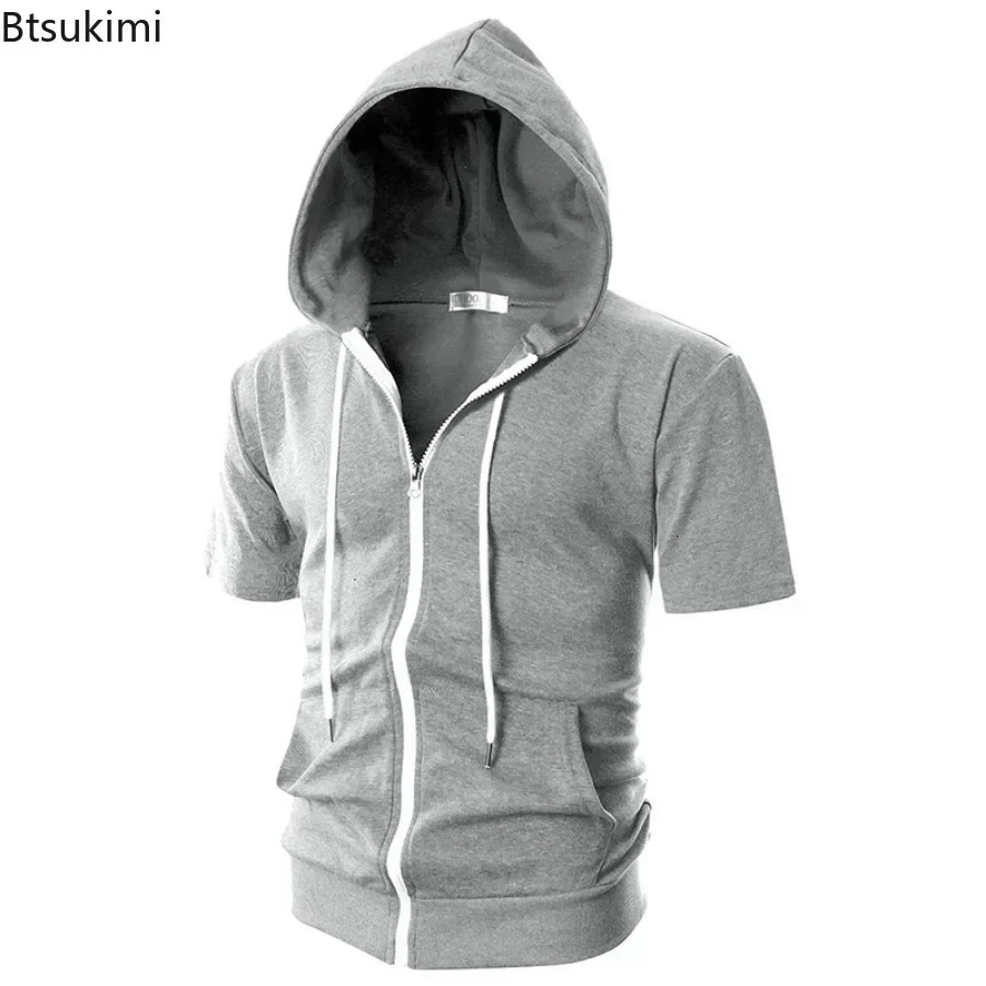 2025 Mens Casual Sweatshirts Short Sleeve Hoodies Jacket Solid Slim Zip Man Sport Tops Comfotable Outdoor Clothes for Men250723250723