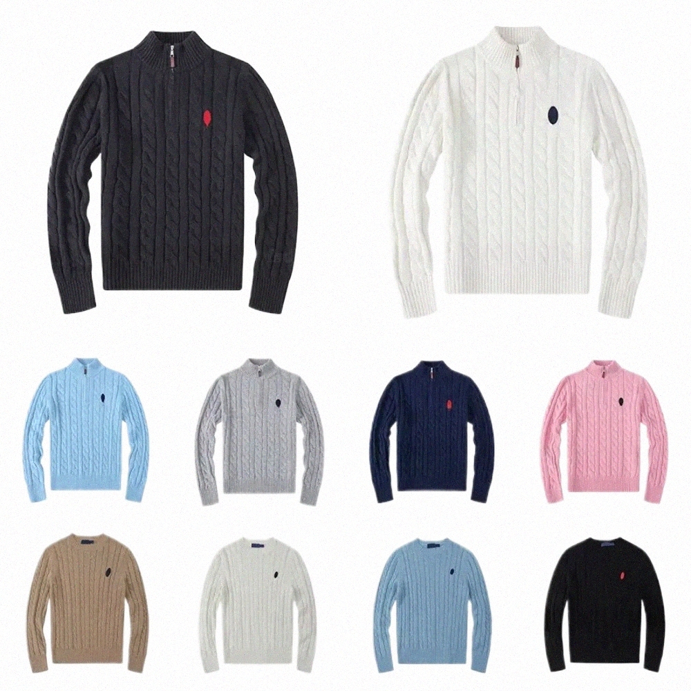 mens Sweaters Autumn Wool Casual Small Horser Pull Half Zip Polos Chandail Cardigan Jacket Winter Long Sleeve Keep Warm Sweater Pullover Women Hoodi