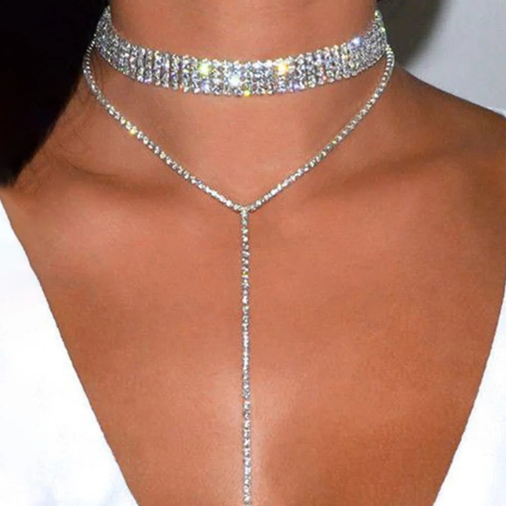 Stonefans Crystal Long Tassel Big Square Pendant Choker Necklaces Wedding Jewelry for Women Rhinestone Multi-layer Collar Choker 250725
