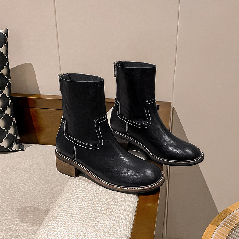 Fashion Stylish Luxury Women Slip On Shoes Leather Short Boots Women Round Toe Hip hop Rock Punk Gothic Style Designer Boot Shoes Convenient Casual