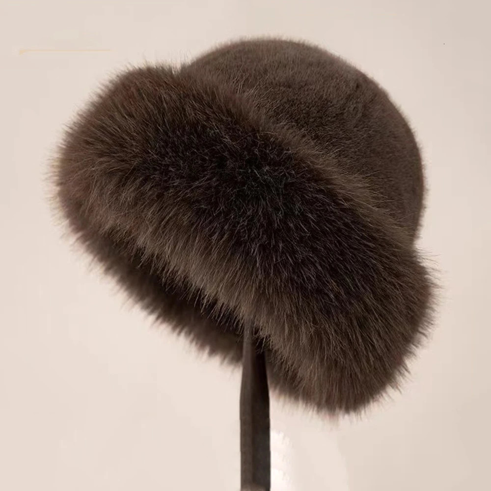 Korean Fashion Hat Womens Winter Thick Warm Fur Simple Fishermans Hat Mink Fur Ladies Mongolia Cap 250725