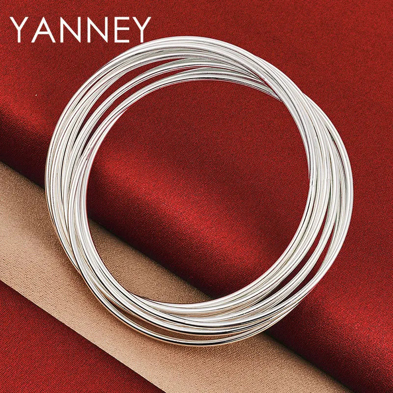 925 Sterling Silver Smooth 10 Circle Bangle For Woman Girlfriend Fashion Charm Wedding Engagement Jewelry Gift 250725