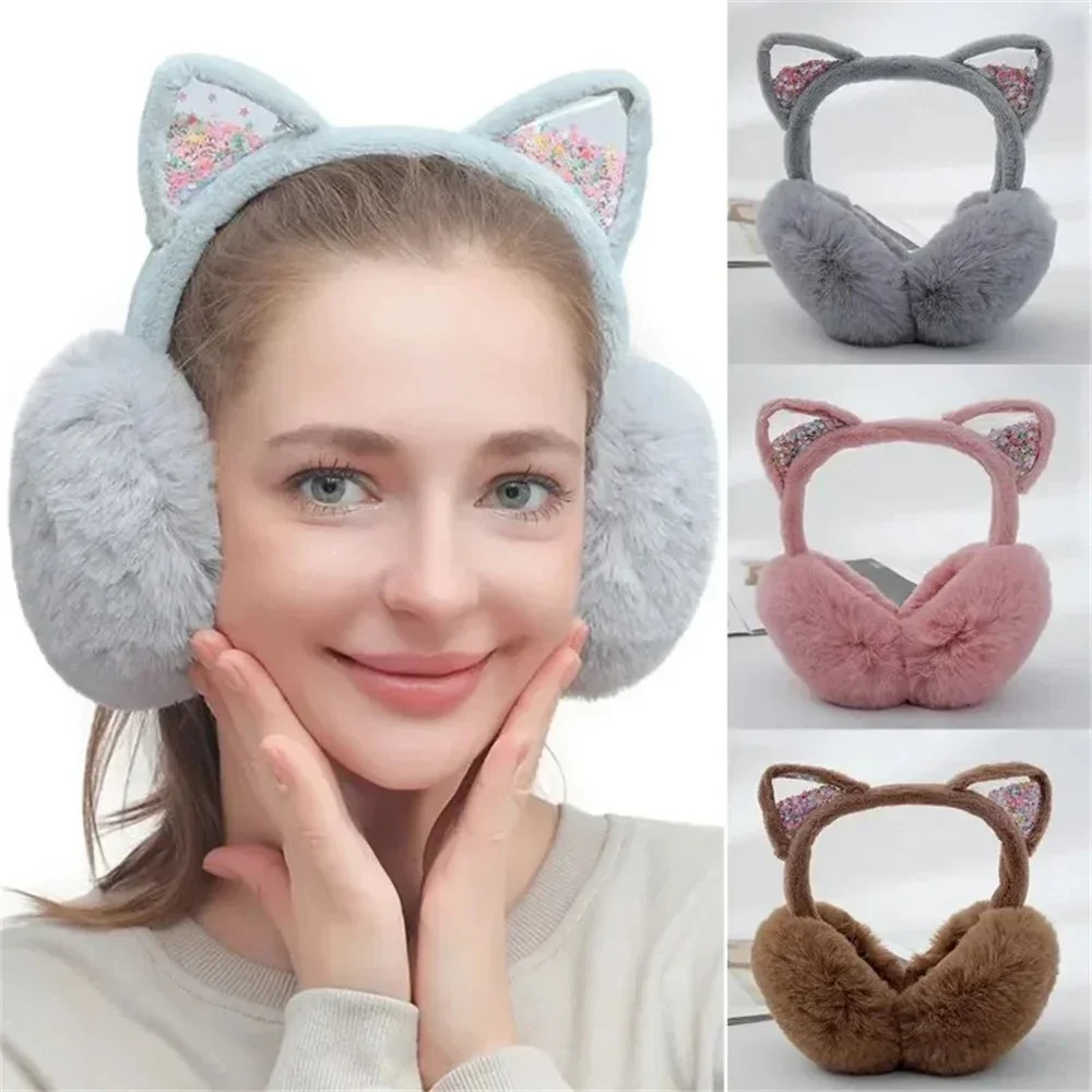 Winter Warm Plush Earmuffs for Women Girls Children Riding Ski Ear Protection Cartoon Cute Cats Ears Fur Soft Cashmere Earflaps 250724