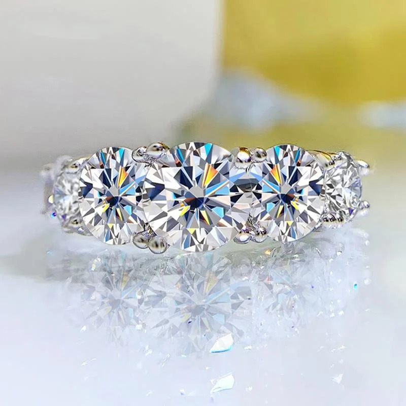 18k Plated 3.6CT All Rings for Women 5 Stones Sparkling Diamond Wedding Band S925 Sterling Silver Jewelry GRA 250715