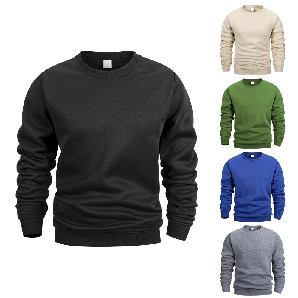 Mens Crew Neck Sweatshirts Solid Color Sweatwear Spring Outdoor Casual Daily Long Sleeve Pullover Hoodie Man Sportswear250723250723