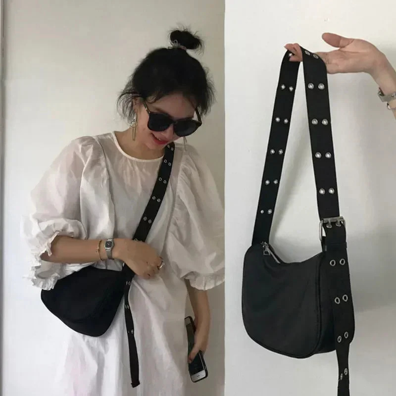 Women Armpit Bag Nylon Bucket Fashion Solid Zipper Soft Shoulder Bag Purses and Handbags er Black Tote Bag 250724