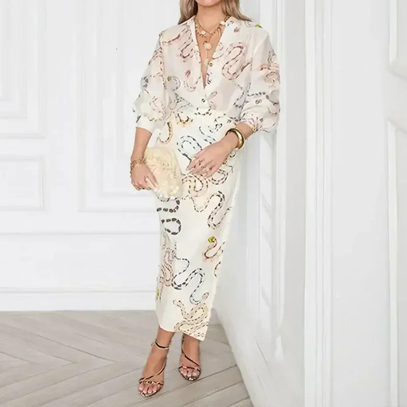 Print Shirt Skirt for Women Long Sleeve Dress Slit Skirt Womens Single Breasted Beach Two Piece Skirt Sets Womens Outifits 250724