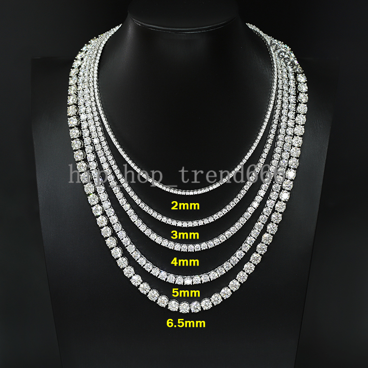 Prix le moins cher hip hop s925 argent 2 mm 3 mm 4 mm 5 mm 6,5 mm VVS Collier de diamant Moisanite Moisanite Chaîne de tennis Moissanite