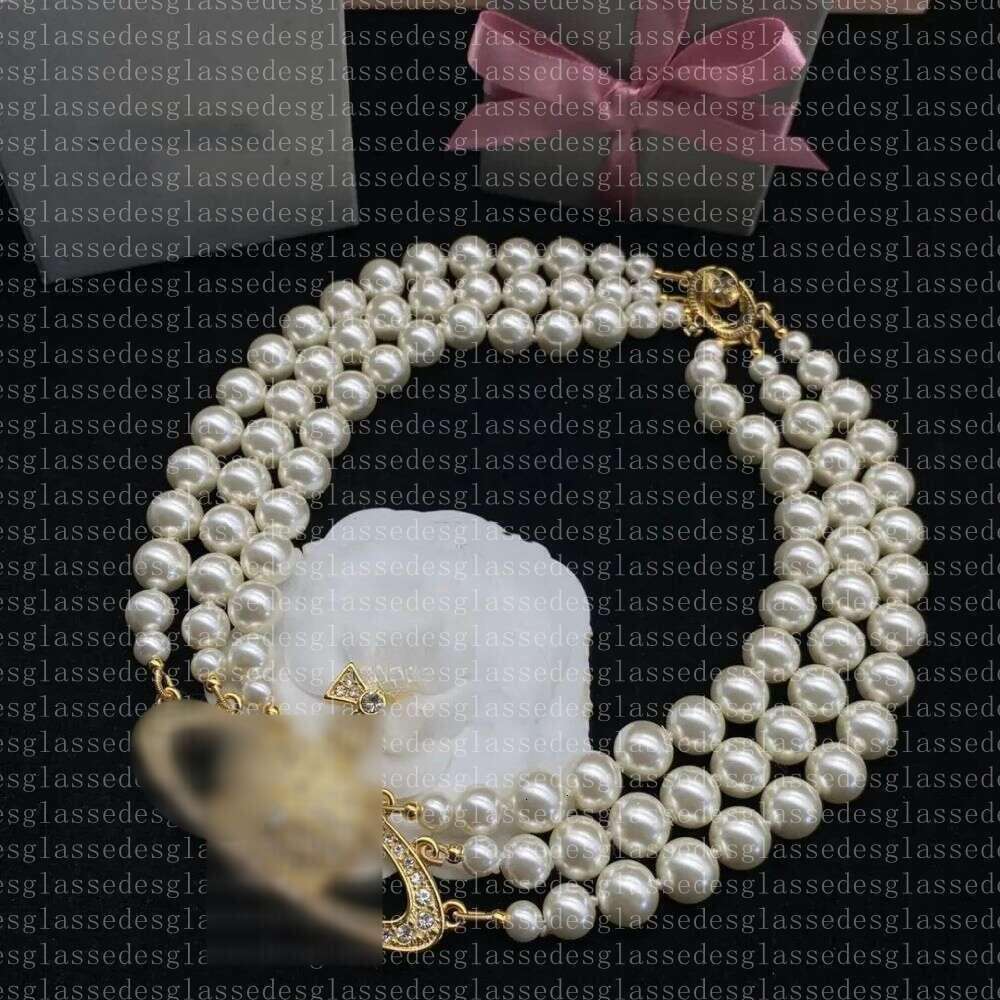 NANA Classic Saturn After Pearl Necklace Women Light Senior design sense Punk pin collarbone chain c222