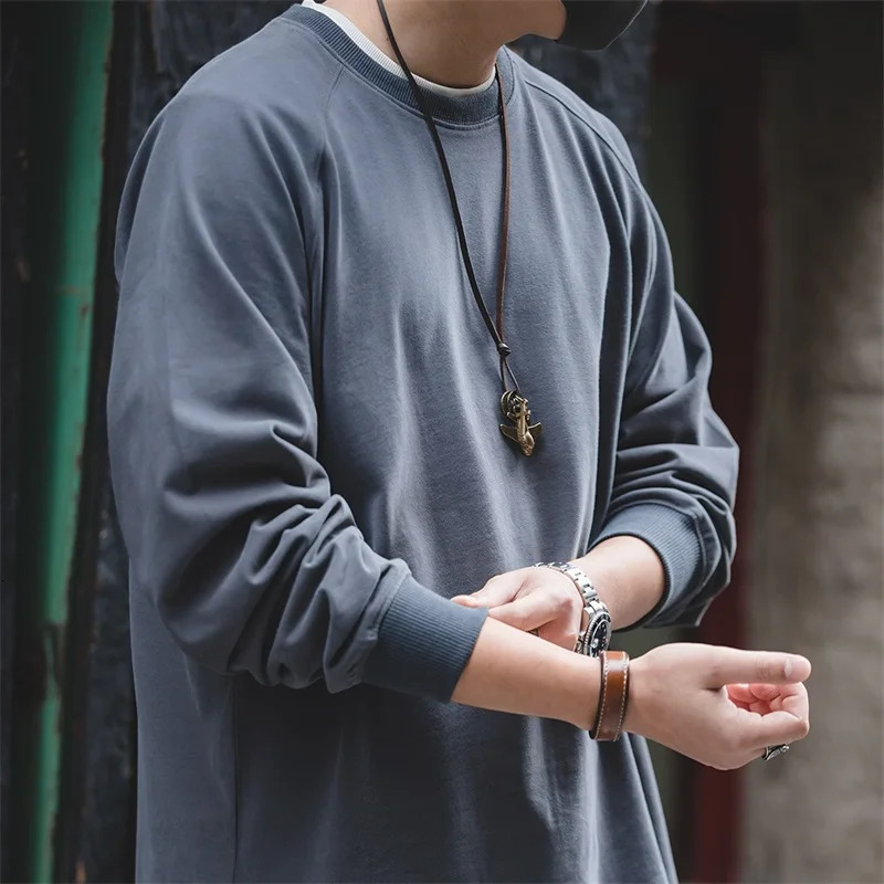 100% Cotton Loose Crew Neck Long Sleeve T-shirts Mens 230g Thin Breathable Tee Shirt Basic Solid Color Oversized Tops 250724