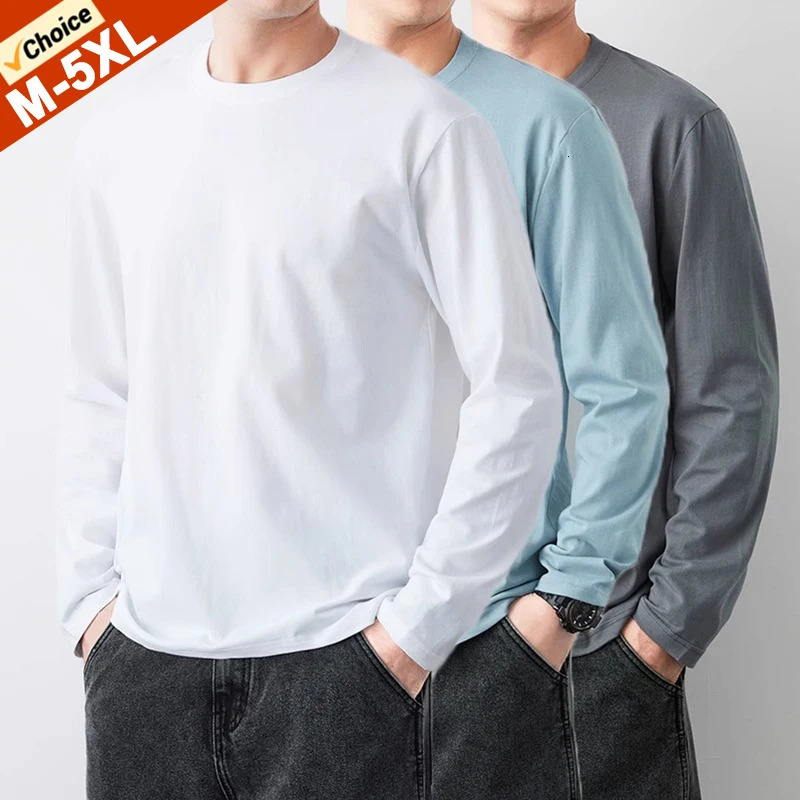 Fast Delivery T-Shirts Men Long Sleeves Tee Tops Male Autumn Plain Cotton Tshirts Plus Size 4XL 5XL Undershirts Men Clothing 250724