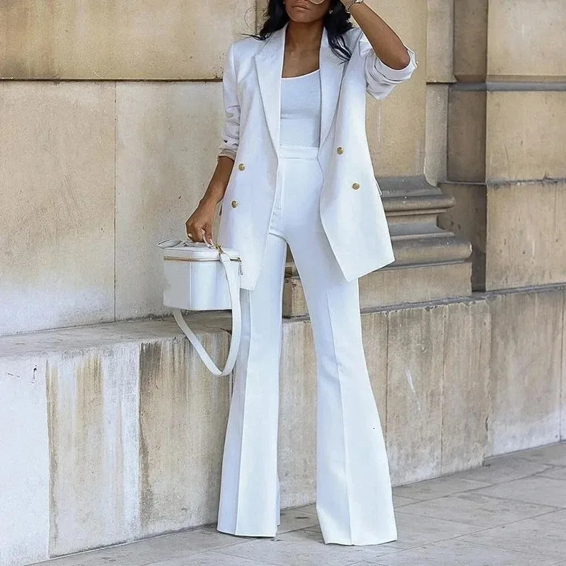 Autumn Winter 2 Piece Outfits for Women Blazer Jackets High Waisted Straight Leg Pants Suits Set Business Casual Office 250724