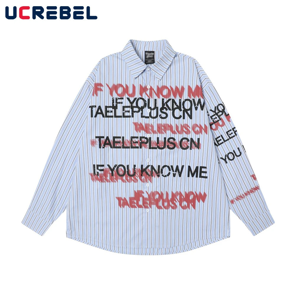 Letter Print Vertical Stripes Shirts Mens Autumn High Street Single Breasted Loose Lapel Long Sleeve Shirts Man 250724