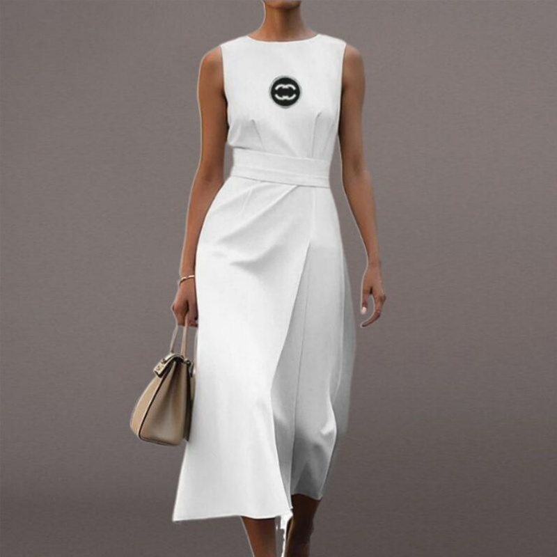 Luxury Casual Dresses Summer Womens Fashion Embroidery Brand Sexy Split Sleeveless Female Club Elegant Lady Party Skirt Dress Asian Size S-2XL