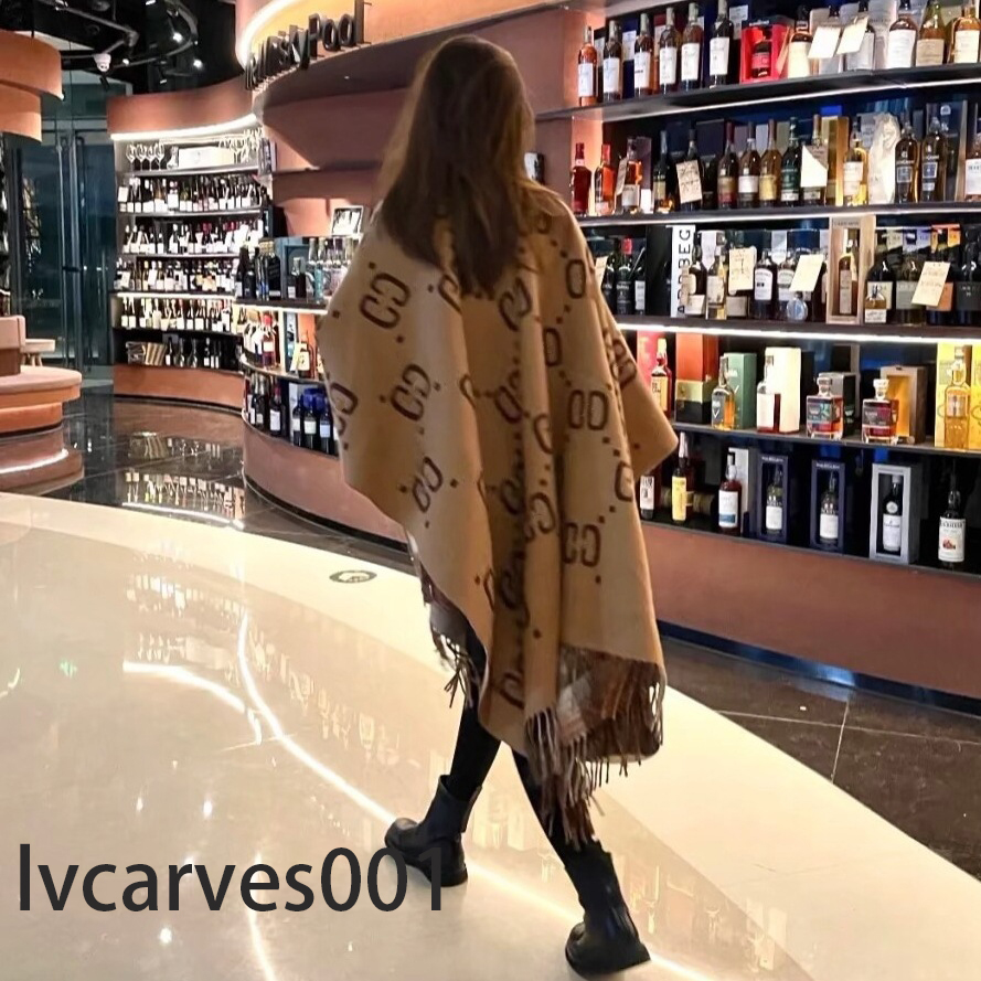 Designer cashmere cape GG letter winter shawl Winter New Wool for Women, Mid-Length British Style Slim Fit Double-Sided Printed Tassel Shawl Cape Tr