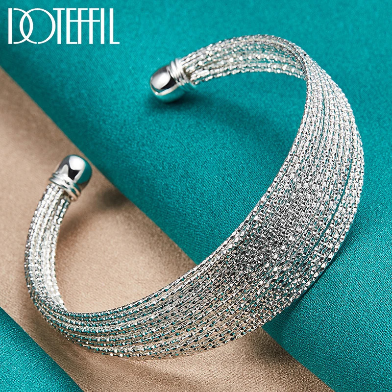 DOTEFFIL 925 Sterling Silver Multi-line Bangle Bracelet For Woman Man Wedding Engagement Fashion Charm Party Jewelry 250725