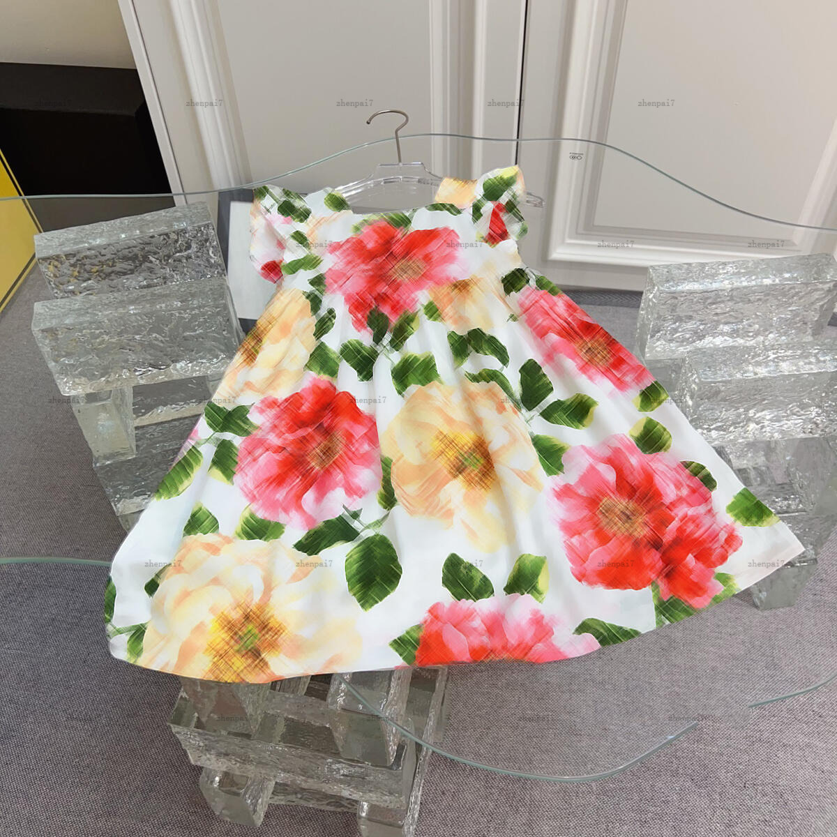 Top sleeveless girls dress Colored printing Princess dress kids designer clothes Summer partydress U-neck collar baby skirt A001X01N269-image-1068297829
