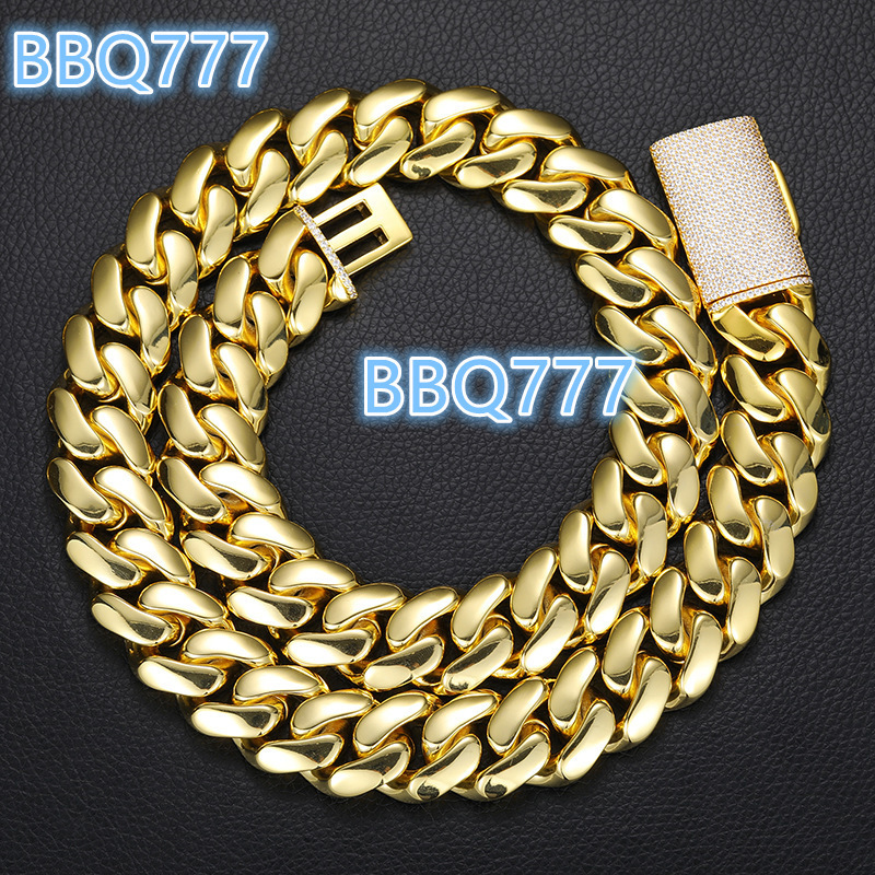 GOLD JEWELRY 18k Gold Plated Stainless Steel Thick Miami Cuban Link Chain With Lab Diamond Clasp Mens Hip Hop Necklace Bracelet