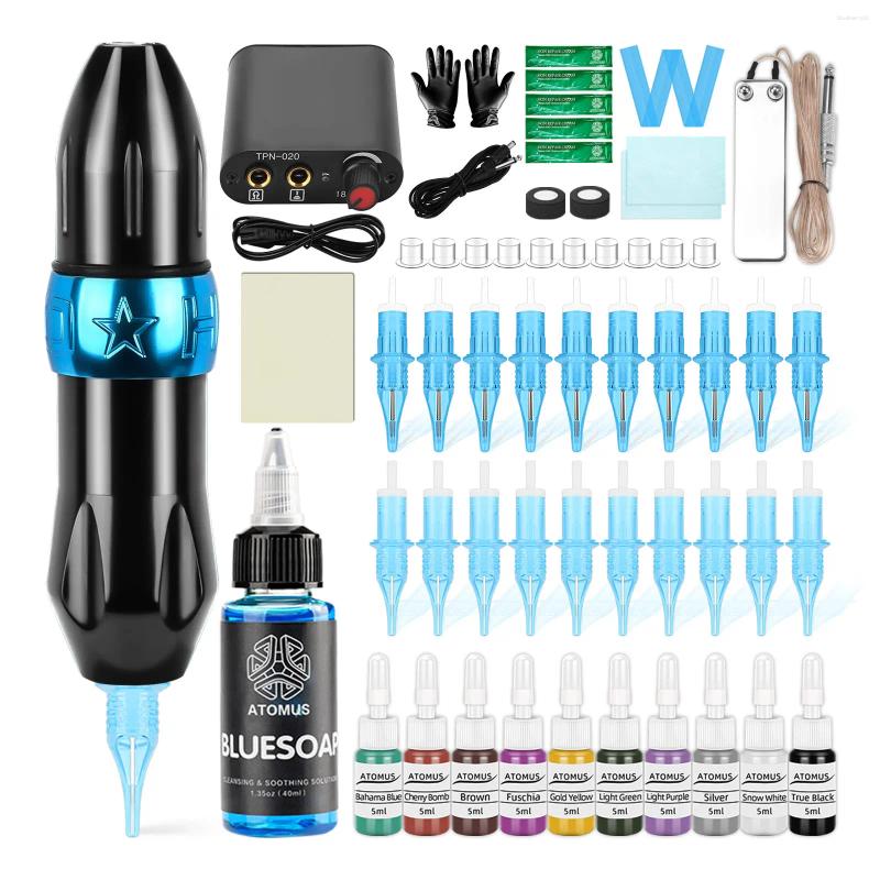 Complete Tattoo hine Kit with Rotary Pen, Mini Power Supply, Needles, Inks, and Practice Pigment-image-1076640774