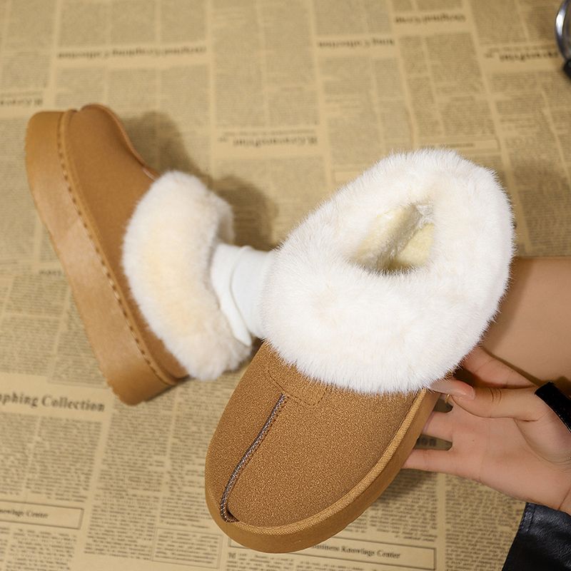 Warm Thicken Plush Chunky Platform Snow Women 2025 Faux Suede Flat Heels Winter Boots Woman Thick Bottom Cotton Shoes