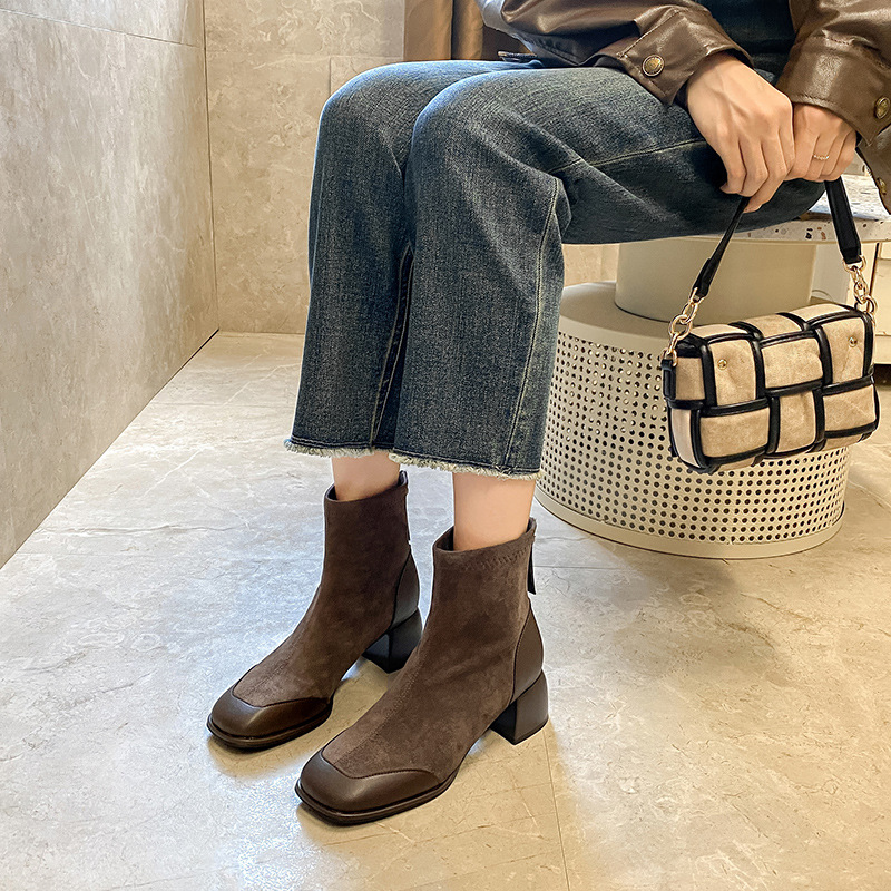 Ankle Boots Fashion Stylish Versatile Women Slip On Shoes Leather Women Square Toe Boot Hip hop Rock Punk Gothic Style Designer Boot Shoes Casual Vi