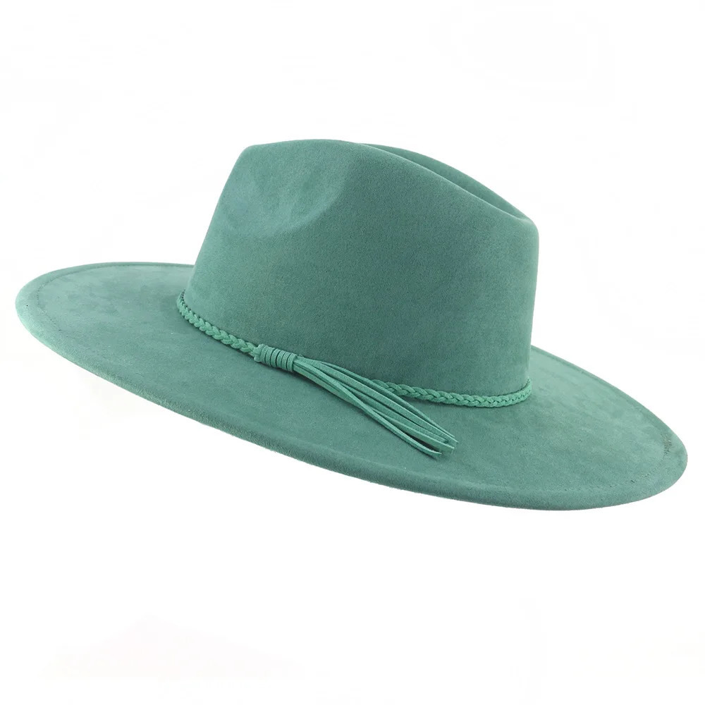 Suede Top Hat 9.5cm Wide Brim Fedora Hat Men Women Autumn Winter Felt Jazz Hats Classic Church Fedoras Chapeau Sombrero Mujer 250724