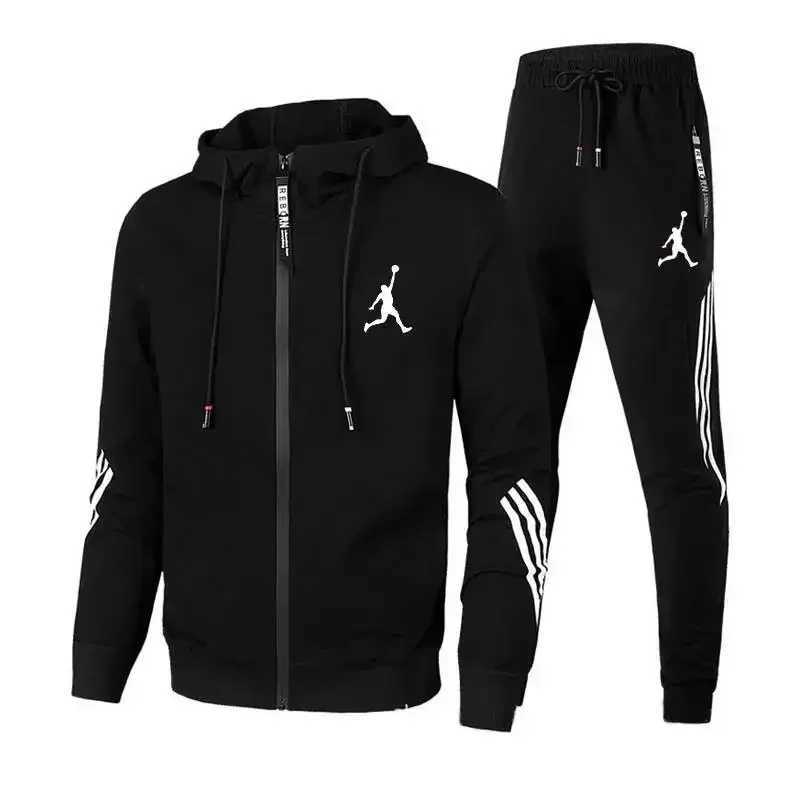 2025 Spring and Autumn New Mens Casual Sportswear Set Fashionable Outdoor Zippered Hooded Jacket + Trousers Two-Piece Set L250725