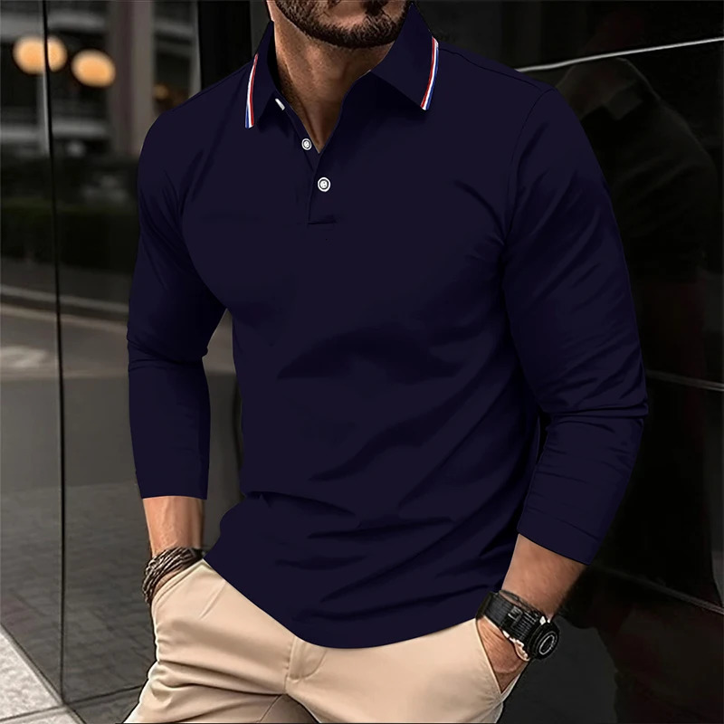 Mens Summer Long Sleeve Polo Casual Breathable Comfortable Underwear Polo Shirt Solid High Quality T-Shirt Drop 250724