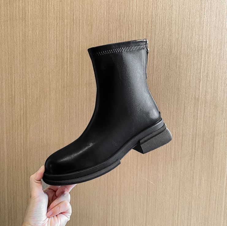 Boot Shoes Fashion Stylish Versatile Women Chunky Thick Sole Shoes Leather Ankle Short Boots Women Round Toe Boot Hip hop Rock Style Designer Casual