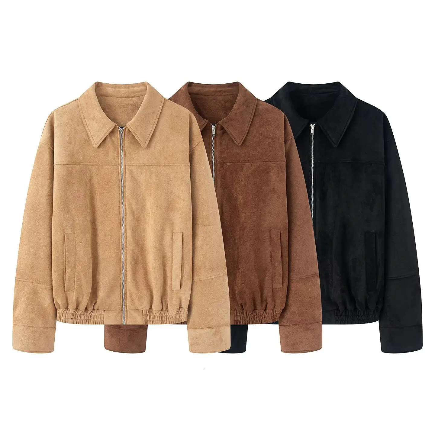 Autumn Chic Vintage Suede Long Sleeve Bomber Jacket Womens Loose Outerwear Suede Fabric Pilot Coat Loose Motorcycle Outerwear 250725