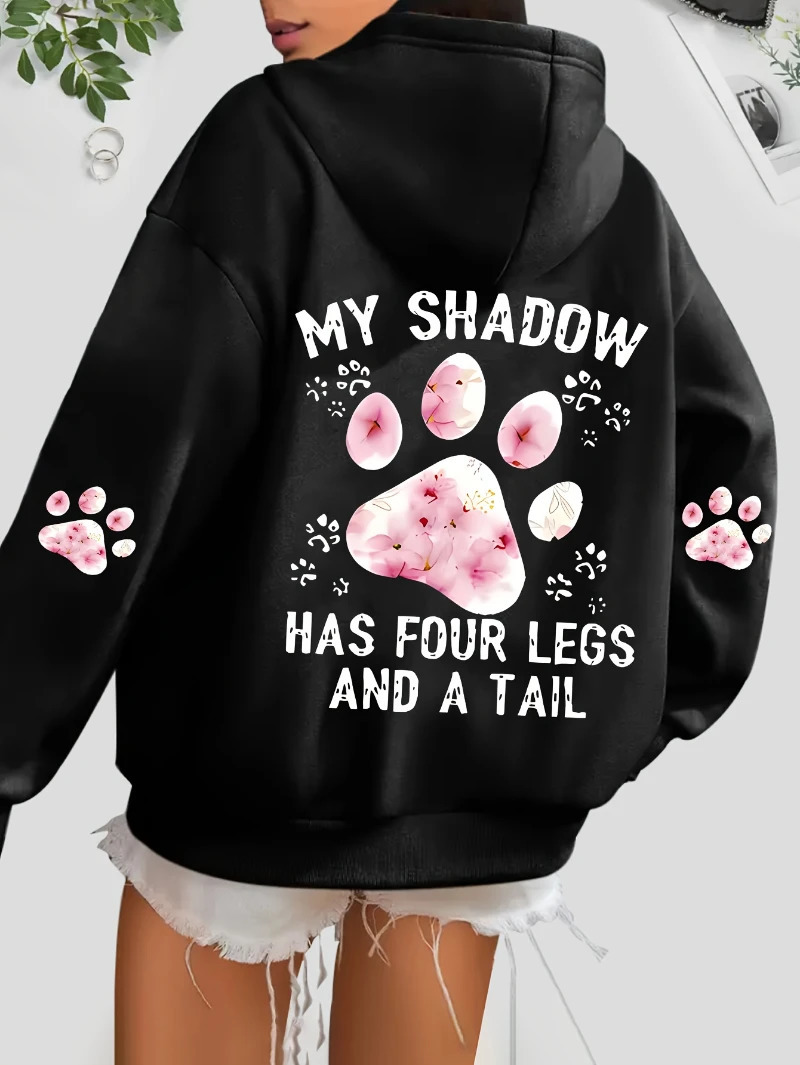 Autumn Womens Hoodies Cute Cat Paw Printing Sweatshirts Warm Fleece Soft Comfortable Pullovers Fashion Loose Female Clothing 250717