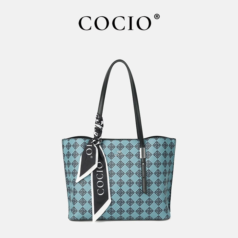 COCIO designer bag New blue checkerboard tote bag simple casual versatile under arm bag large capacity high-quality ribbon handbag