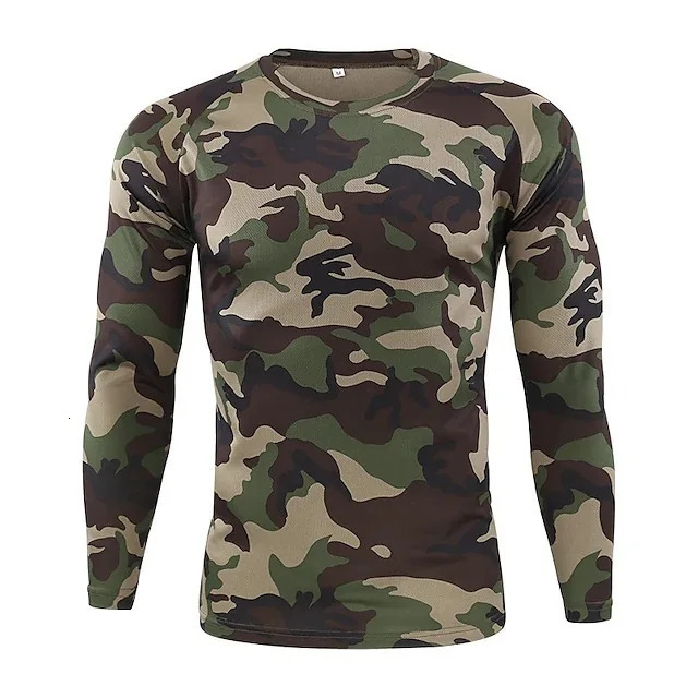 Fashion mens camouflage printed T-shirt casual trend army fan Y2K tops autumn streetwear mens long sleeved round neck tees 250724
