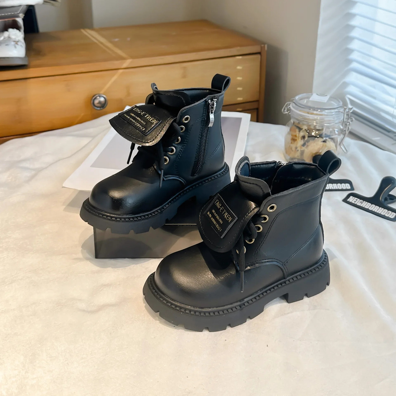 Spring Autumn Fashion Boots Girl Students British Style Non-slip Temperament PU Leather Boy Round Head Footwear Size 26-36 250725