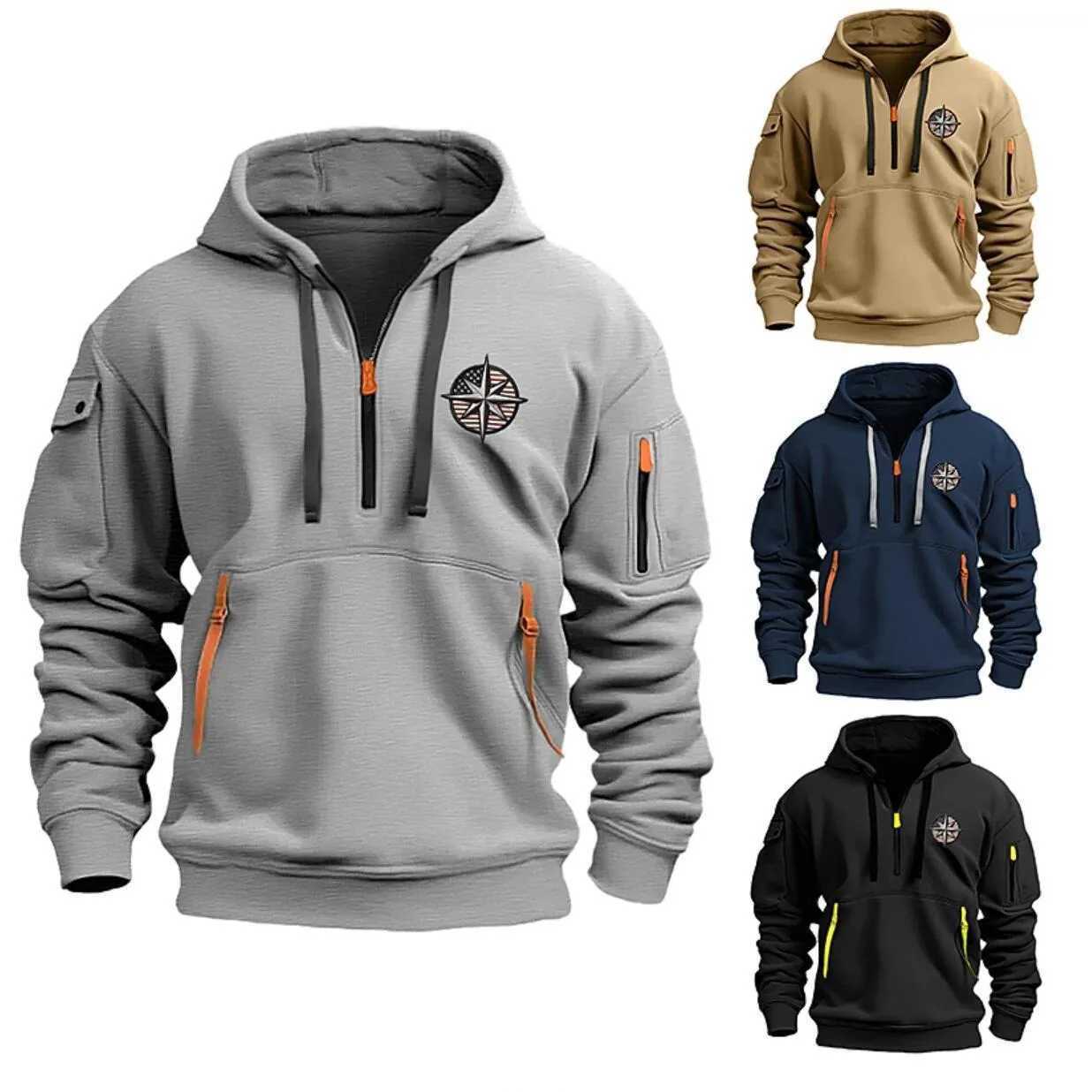 Spring Fall Mens Casual Sports Multi-Zip Arm Zipper Flap Pocket Pants Sweatshirt Pullover Shirt Hoodie XJ250726
