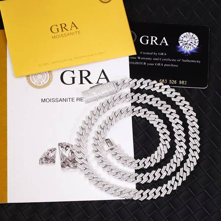 Hip Hop 8mm Iced Out 925 Sterling Silver Pass Diamond Test 2 Rows Prong Setting Cuban Chain Moissanite Nacelack
