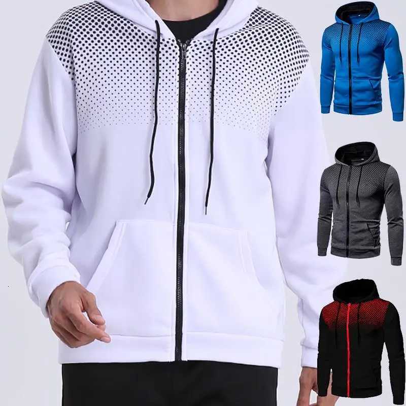 Mens Zip Up Hoodie Pocket Polka Dot Print Hooded Sweatshirt Sport Outdoor Casual Slim Fit Men Spring Autumn Zipper Hoodie XJ250726