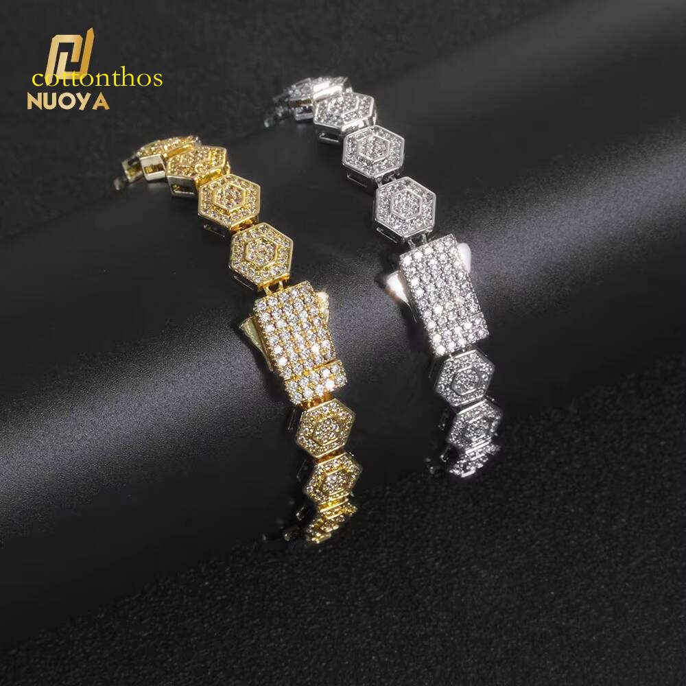 NUOYA Geometric Charm Fashion Jewelry Iced Out Bling Zircon 8.5MM Hexagonal Shape Link Chain Bracelet Gift for Women