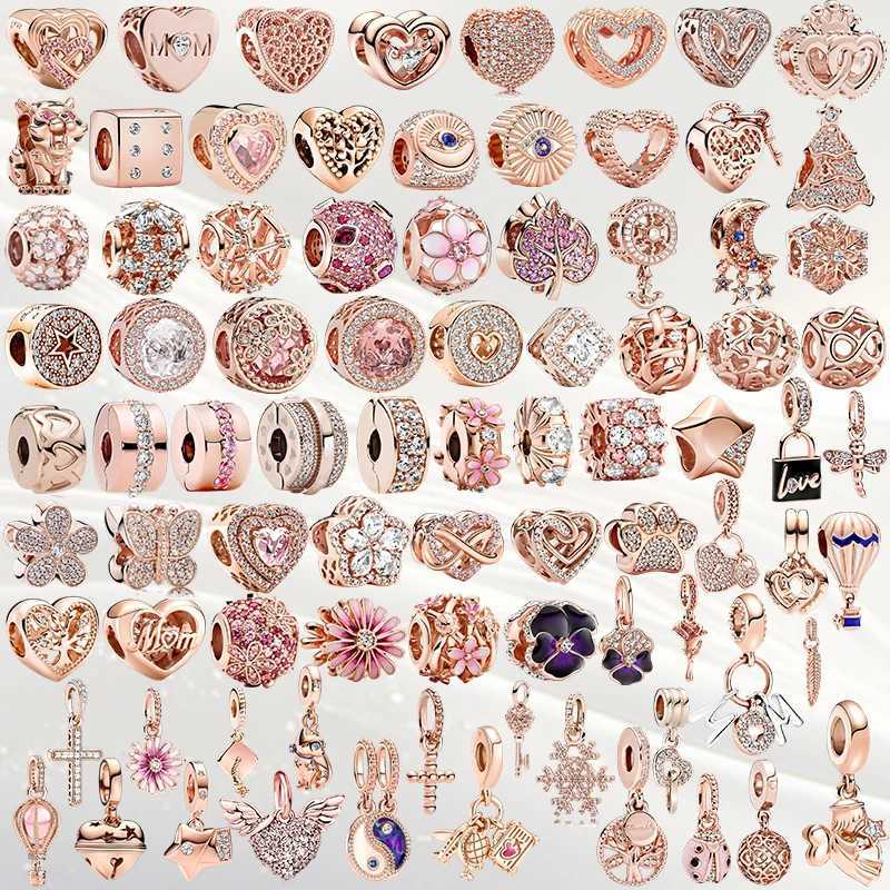 Sparking Rose Gold Plated Dangle Charm Beads Fit Original Snake Bracelet Necklace Beads For DIY Jewelry Women Jewelry Gift XJ250726