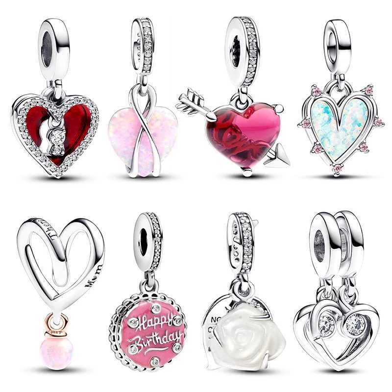 925 Silver Pendant Red Pink Blue Fit Pandach Original DIY Bracelets Charm Beads Party Fashion Birthday Gifts Jewelry XJ250726