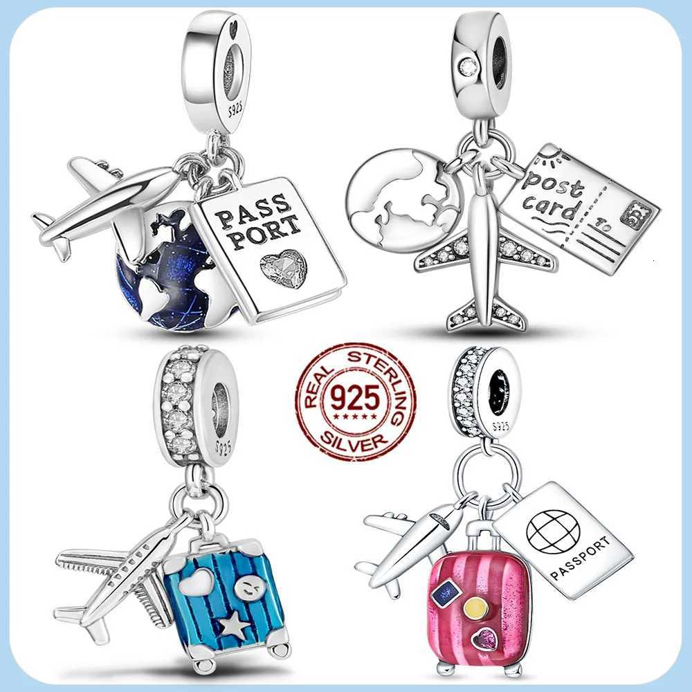 925 Sterling Silver Travel Passport Plane Charms Beads Pendants Fit Original Bracelet DIY For Women Jewelry Gift XJ250726