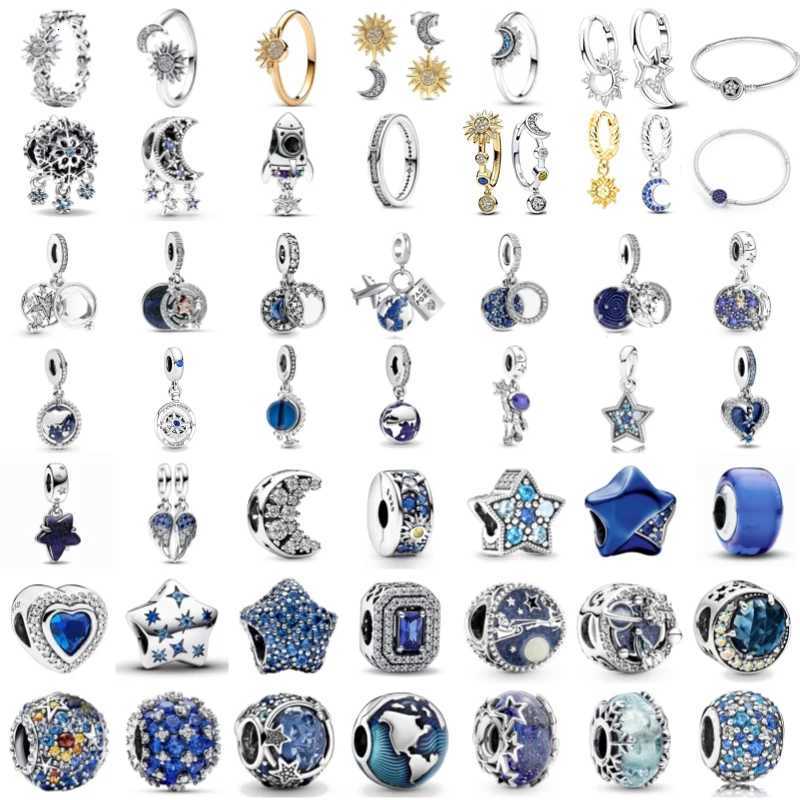 925 Sterling Silver Moon Star Sun Blue Beads Pendant Fit Brand Original Charms Bracelets for Women Gift Fine Jewelry Making XJ250726