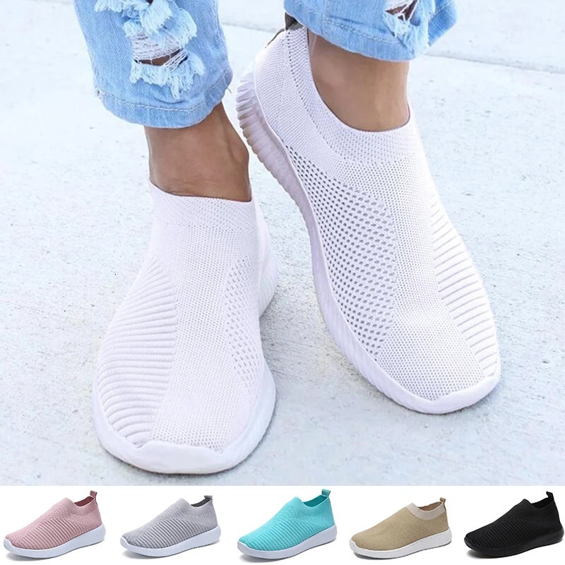 Spring Summer Womens Knitting Sneakers Casual Shoes Flats Slip on Loafers Flats Female Mocassin Zapatos De Mujer Plus Size 250724