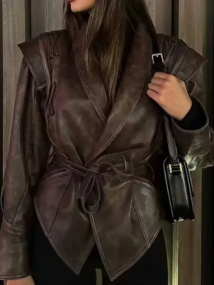 Summer Womens Clothing European and American Style Fashion Versatile Sense Retro Leather Jacket 250725