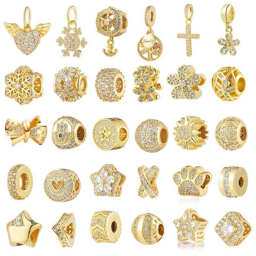 New Gold Plated Sparkling Double Halo Heart Family Tree Dangle Charm Bead Fits Original Silver 925 European Bracelet DIY Jewelry XJ250726