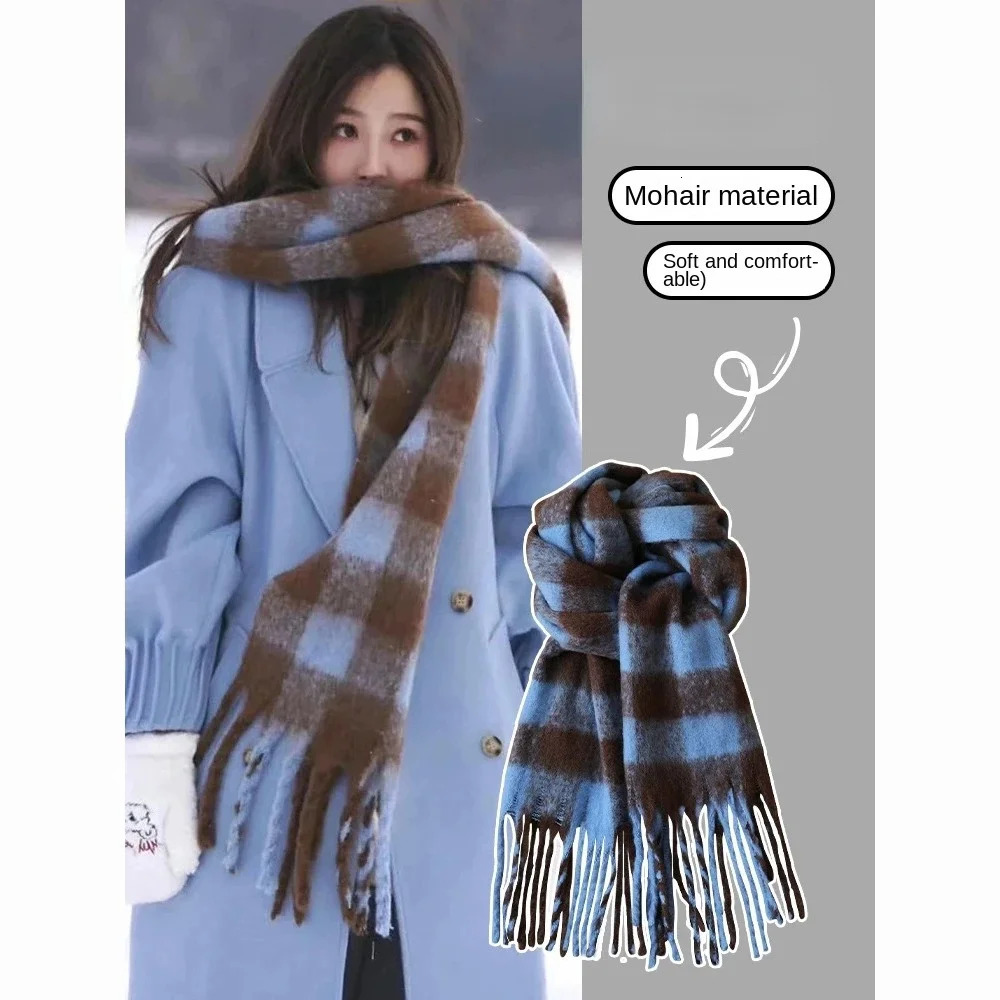 Winter Scarf Women Autumn Winter Cashmere Scarf Thickened Warm Shawl Classic Tassels Fluffy Scarf Solid Color Soft Shawl 250725