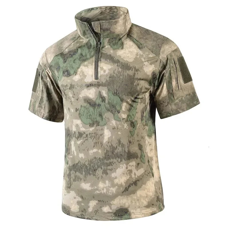 Mens Camo Tactical Shirt Short Sleeve Quick Dry Combat TShirt Camouflage Military Army T Outdoor Hunting Hiking Shirts 250725