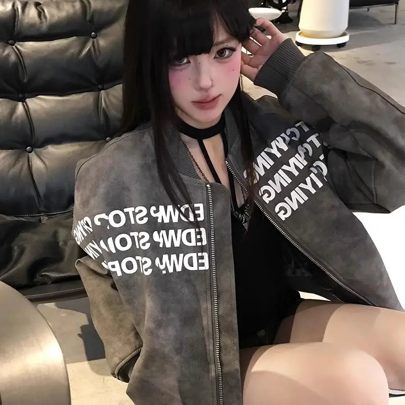 American Retro Y2K Letter Printed Baseball Jacket Womens Spring and Autumn Korean Jacket Top Gothic Winter Clothes Women 250724